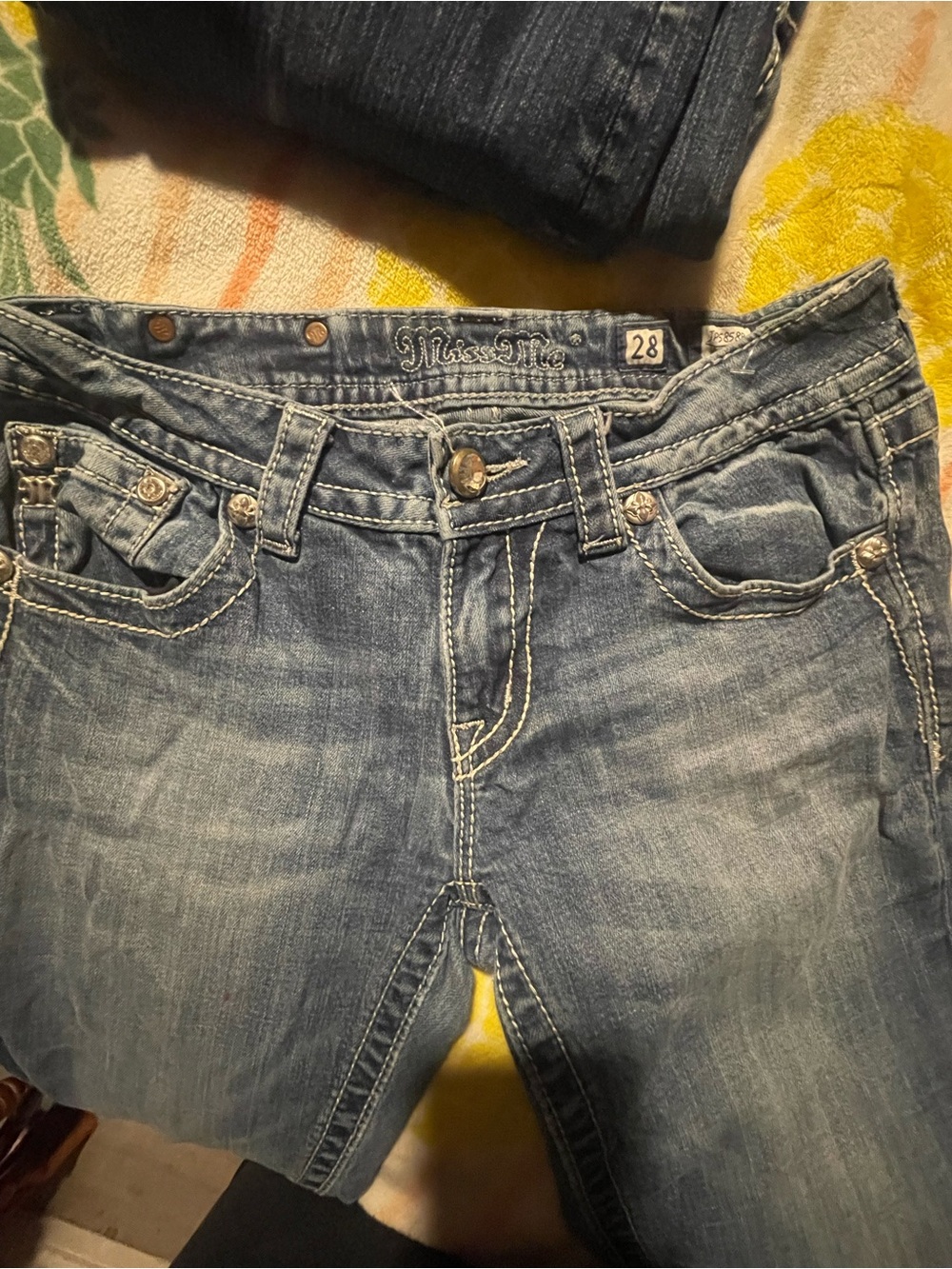 Miss Me Women's Faded Blue Embroidered Pocket Jeans
